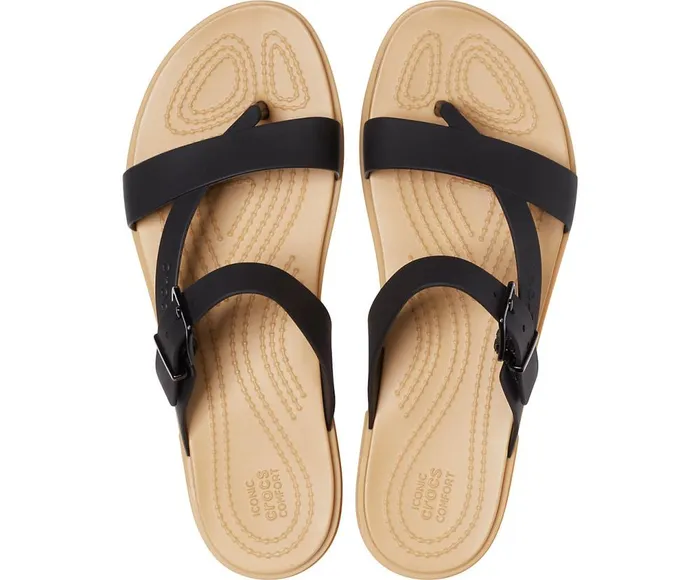 Crocs Crocs Tulum Toe Post Sandal Black Tan Womens Sandals