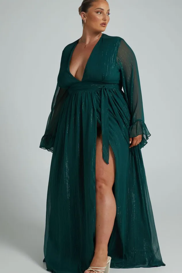 Dangerous Woman Maxi Dress 8211 Plunge Thigh Split Dress In Emerald Women Showpo Curve Clothes