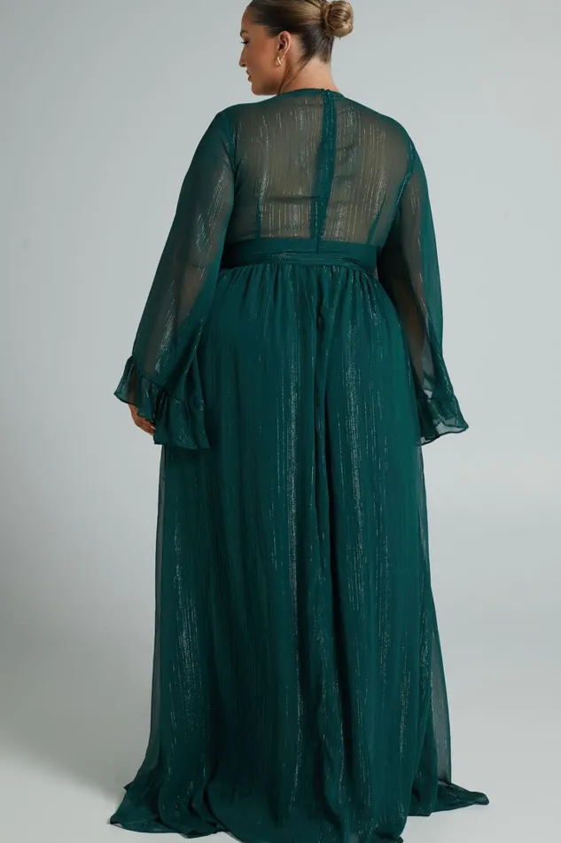 Dangerous Woman Maxi Dress 8211 Plunge Thigh Split Dress In Emerald Women Showpo Curve Clothes