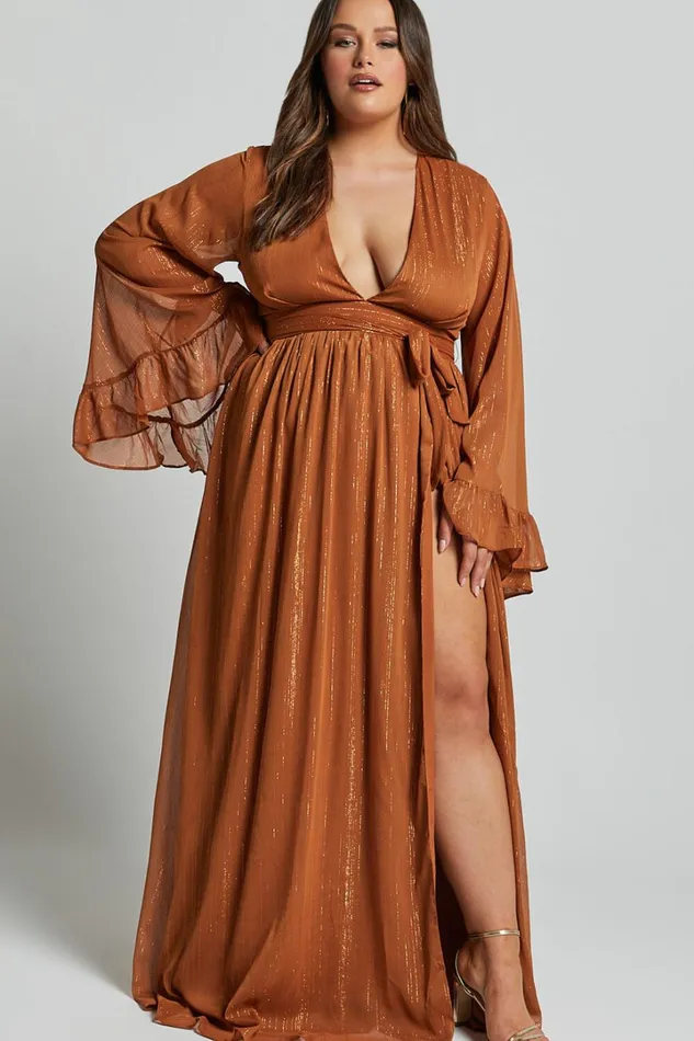 Dangerous Woman Maxi Dress 8211 Plunge Thigh Split Dress In Rust Women Showpo Curve Clothes