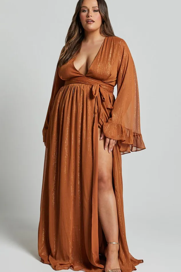 Dangerous Woman Maxi Dress 8211 Plunge Thigh Split Dress In Rust Women Showpo Curve Clothes