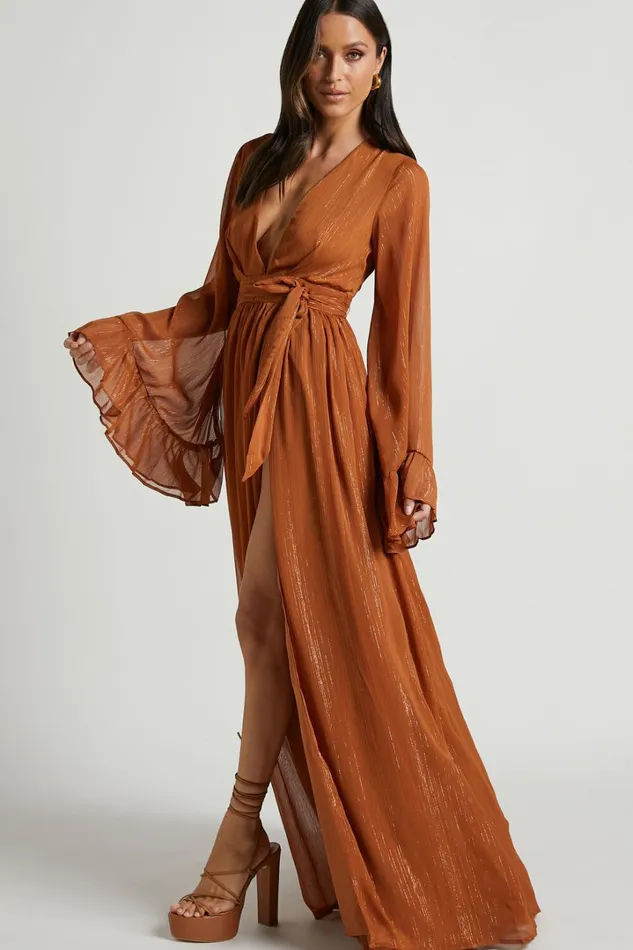 Dangerous Woman Maxi Dress 8211 Plunge Thigh Split Dress In Rust Women Showpo Curve Clothes