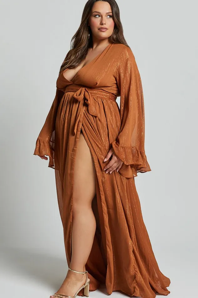 Dangerous Woman Maxi Dress 8211 Plunge Thigh Split Dress In Rust Women Showpo Curve Clothes