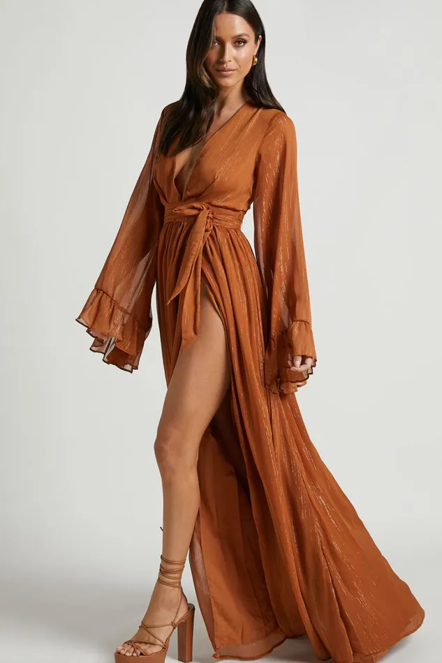 Dangerous Woman Maxi Dress 8211 Plunge Thigh Split Dress In Rust Women Showpo Curve Clothes