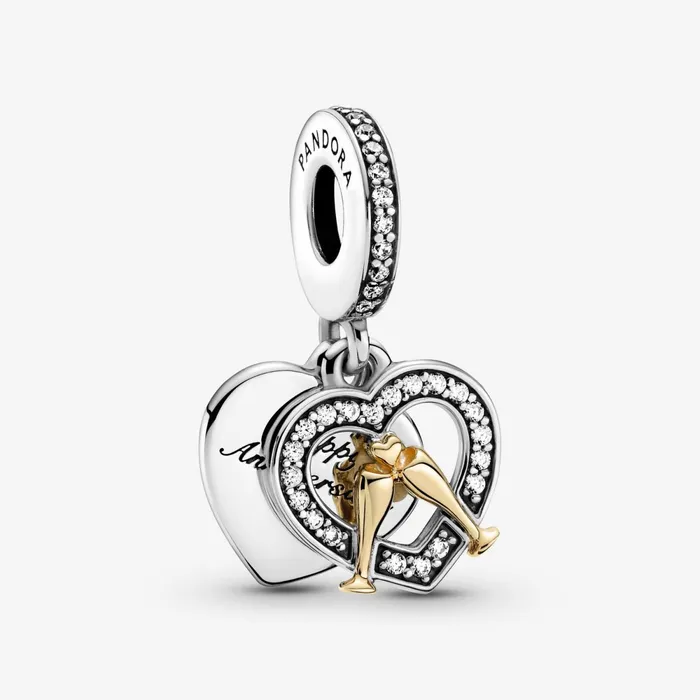Dangle Charms Women Pandora 14k Gold Twotone Happy Anniversary Dangle Charm