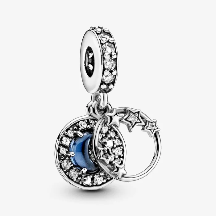 Dangle Charms Women Pandora Blue Night Sky Crescent Moon and Stars Dangle Charm