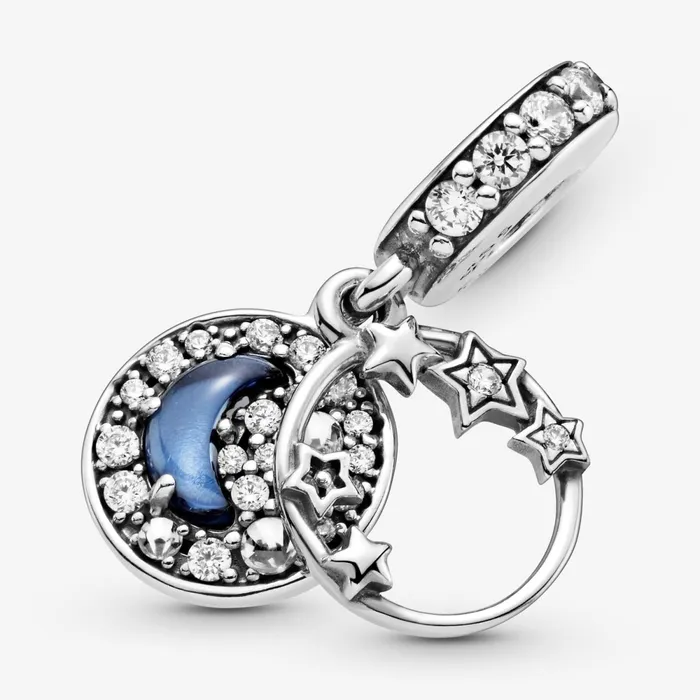 Dangle Charms Women Pandora Blue Night Sky Crescent Moon and Stars Dangle Charm