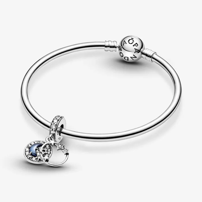 Dangle Charms Women Pandora Blue Night Sky Crescent Moon and Stars Dangle Charm