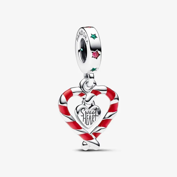Dangle Charms Women Pandora Double Candy Cane Heart Christmas Dangle Charm