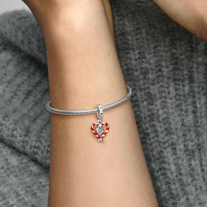 Dangle Charms Women Pandora Double Candy Cane Heart Christmas Dangle Charm