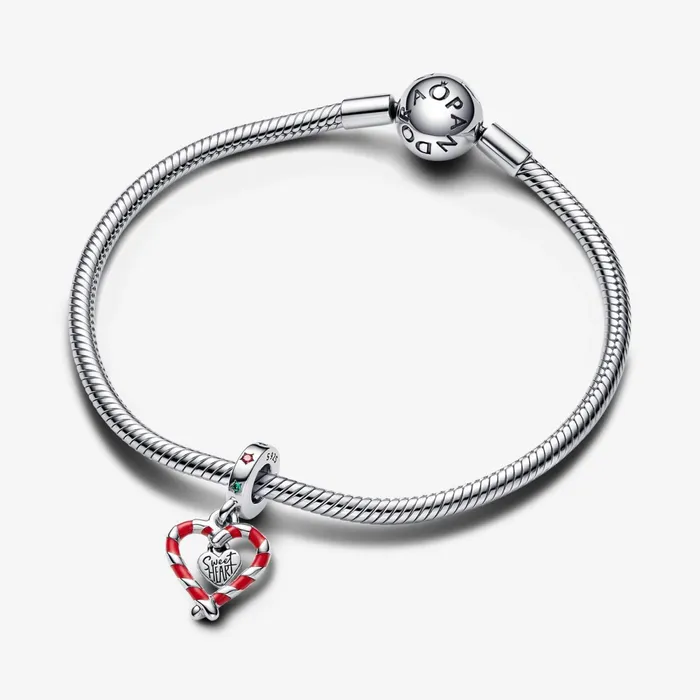 Dangle Charms Women Pandora Double Candy Cane Heart Christmas Dangle Charm