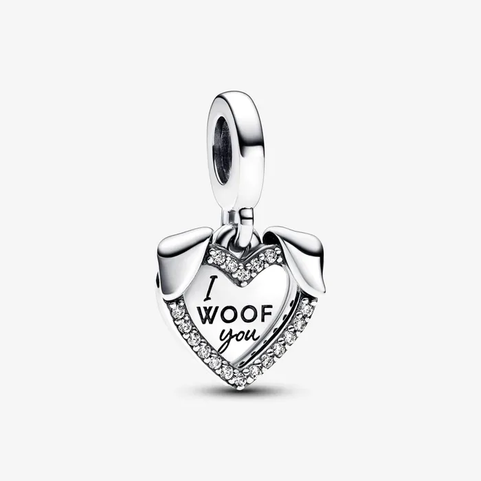 Dangle Charms Women Pandora Heart and Dog Double Dangle Charm
