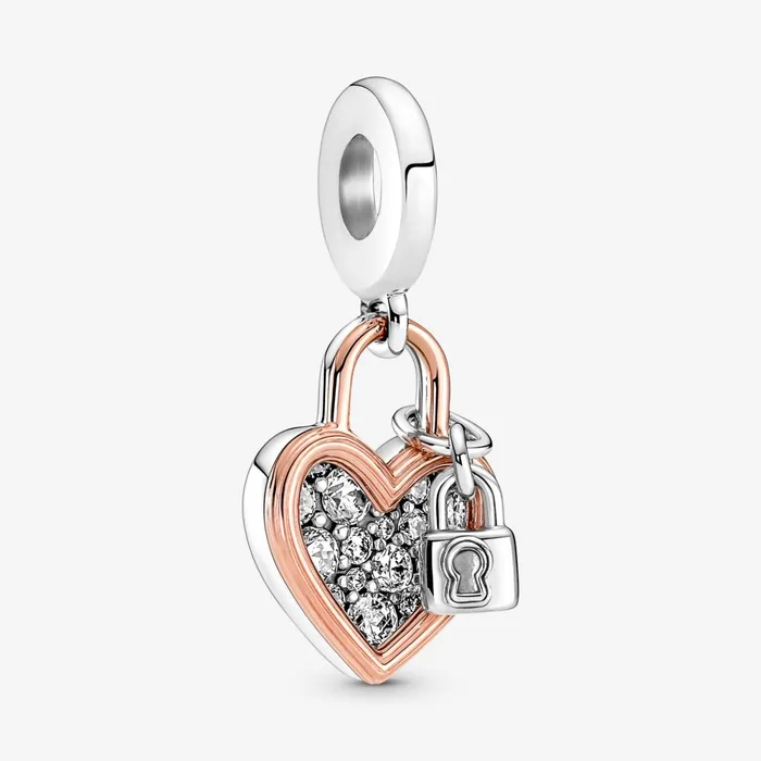 Dangle Charms Women Pandora Heart Padlock Double Dangle Charm