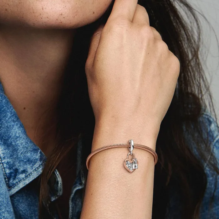 Dangle Charms Women Pandora Heart Padlock Double Dangle Charm