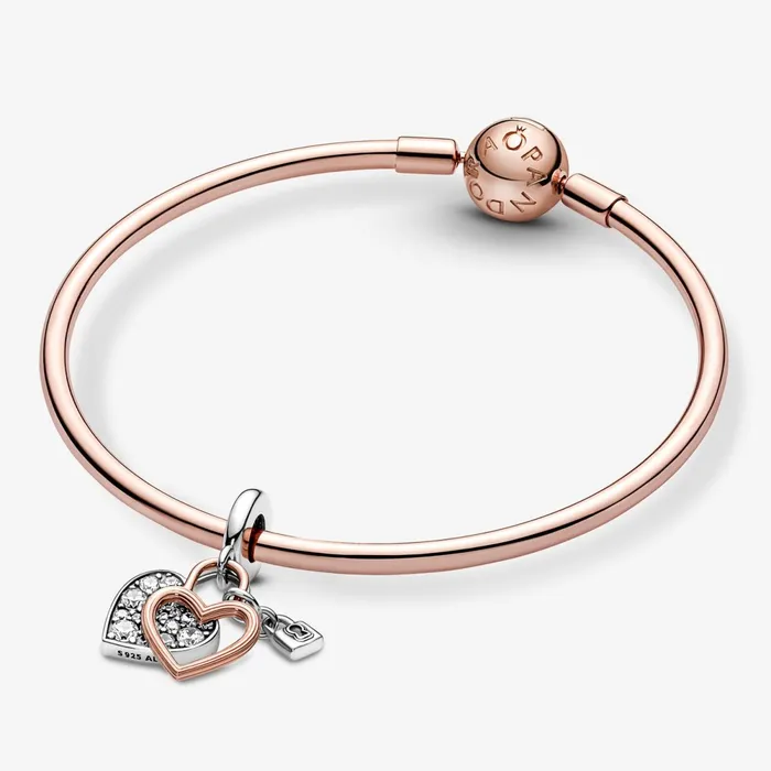 Dangle Charms Women Pandora Heart Padlock Double Dangle Charm