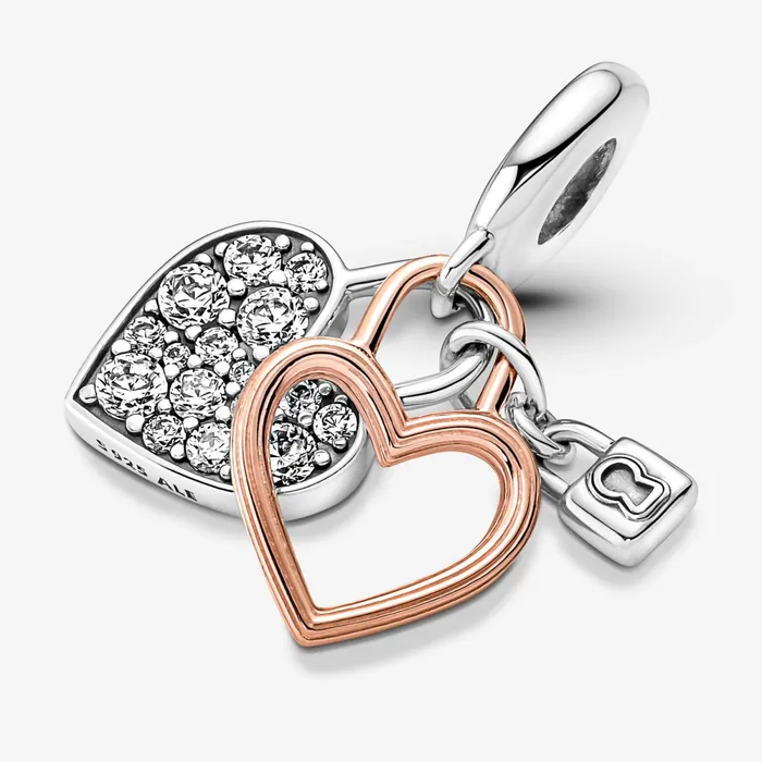 Dangle Charms Women Pandora Heart Padlock Double Dangle Charm