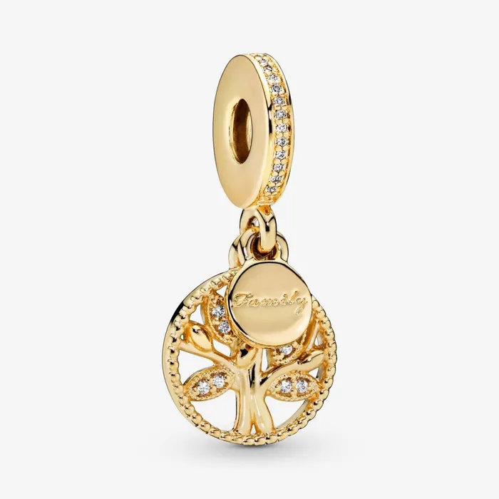 Dangle Charms Women Pandora Sparkling Family Tree Dangle Charm Gold Plated