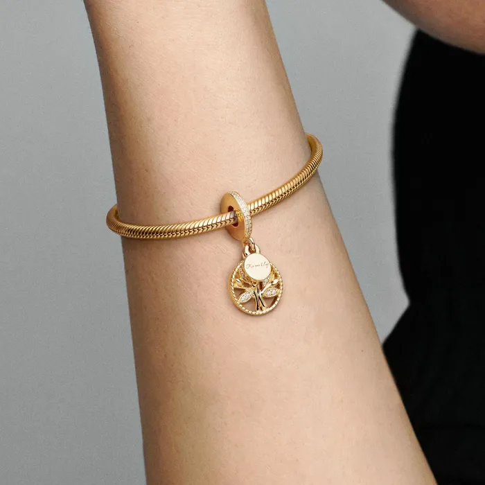 Dangle Charms Women Pandora Sparkling Family Tree Dangle Charm Gold Plated