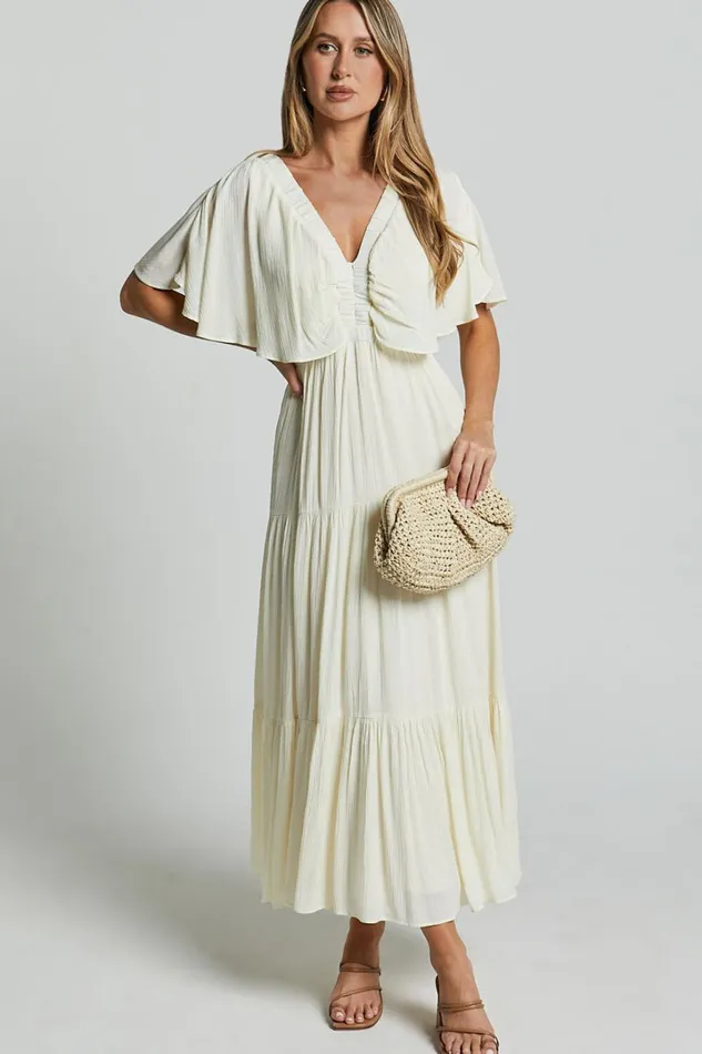Danny Midi Dress 8211 Ruffle Sleeve Tiered Dress In Natural Women Showpo Dresses