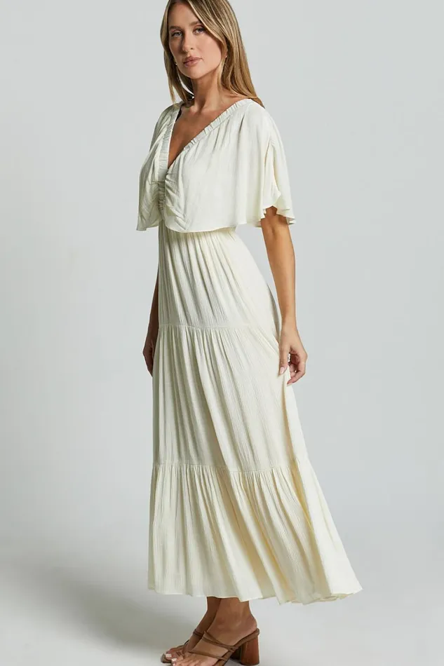 Danny Midi Dress 8211 Ruffle Sleeve Tiered Dress In Natural Women Showpo Dresses