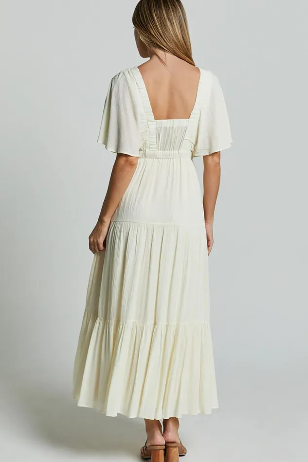 Danny Midi Dress 8211 Ruffle Sleeve Tiered Dress In Natural Women Showpo Dresses