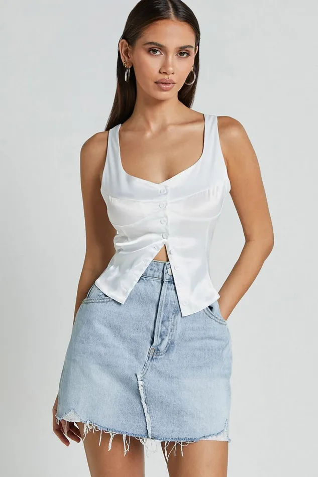 Daphne Top 8211 Button Down Bust Detail Top In Ivory Women Showpo Tops