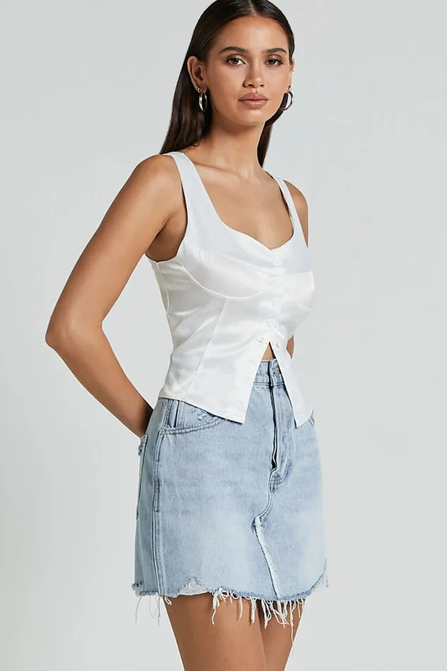 Daphne Top 8211 Button Down Bust Detail Top In Ivory Women Showpo Tops