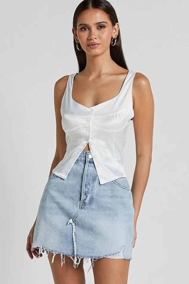 Daphne Top 8211 Button Down Bust Detail Top In Ivory Women Showpo Tops