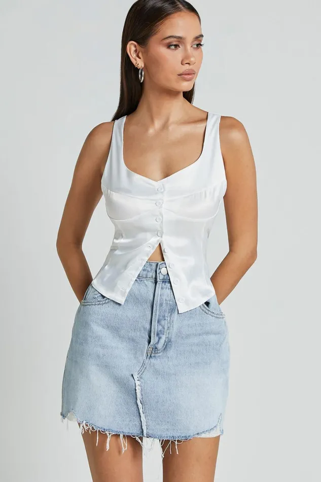 Daphne Top 8211 Button Down Bust Detail Top In Ivory Women Showpo Tops