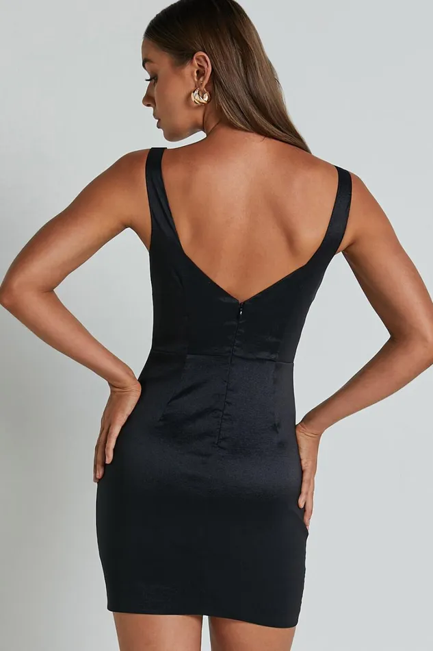 Datasha Mini Dress 8211 Scoop Neck Sleeveless Rosette Detail Dress In Black Women Showpo Dresses
