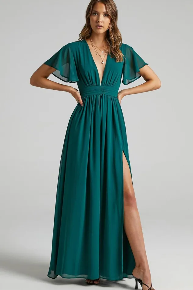 December Maxi Dress 8211 Empire Waist Dress In Emerald Women Showpo Dresses