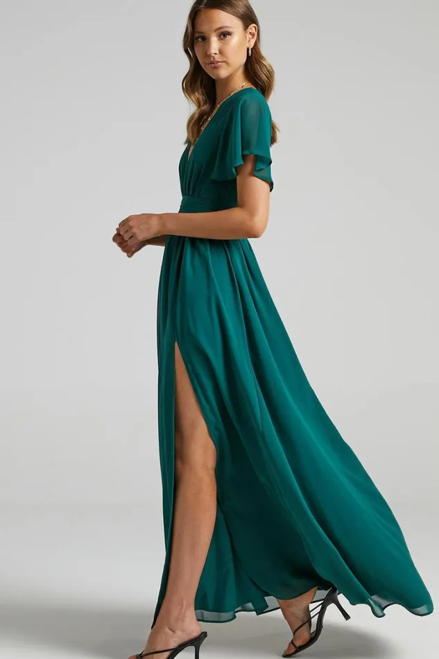 December Maxi Dress 8211 Empire Waist Dress In Emerald Women Showpo Dresses