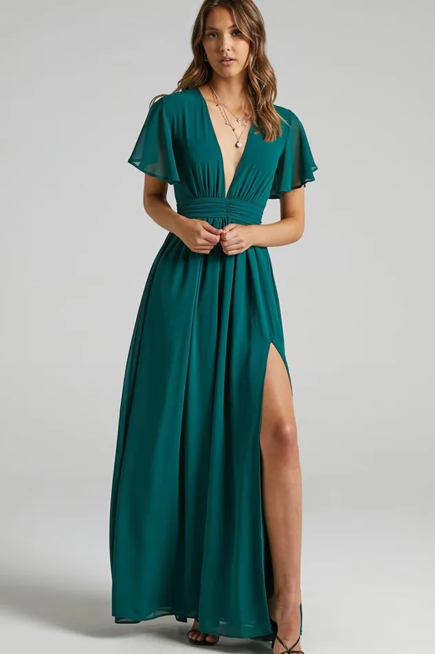 December Maxi Dress 8211 Empire Waist Dress In Emerald Women Showpo Dresses