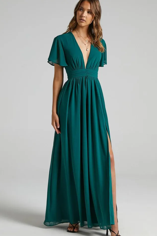 December Maxi Dress 8211 Empire Waist Dress In Emerald Women Showpo Dresses