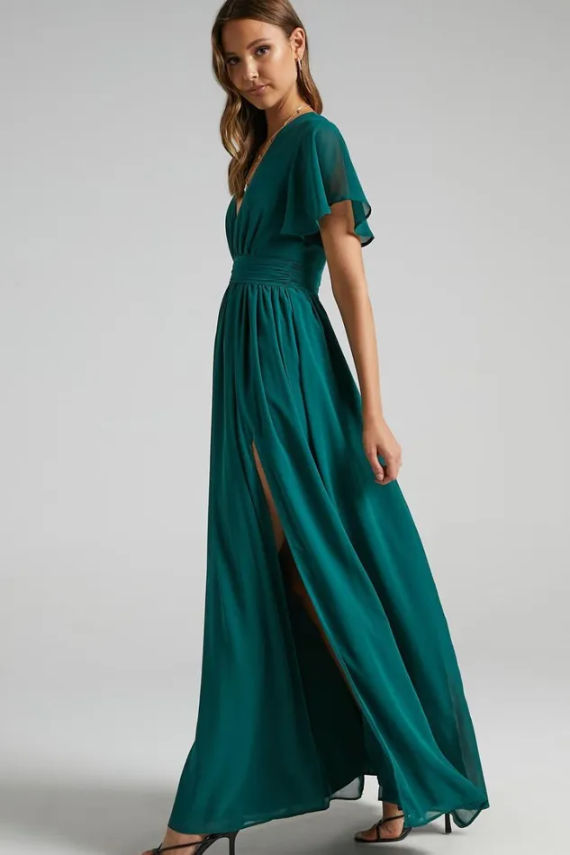 December Maxi Dress 8211 Empire Waist Dress In Emerald Women Showpo Dresses