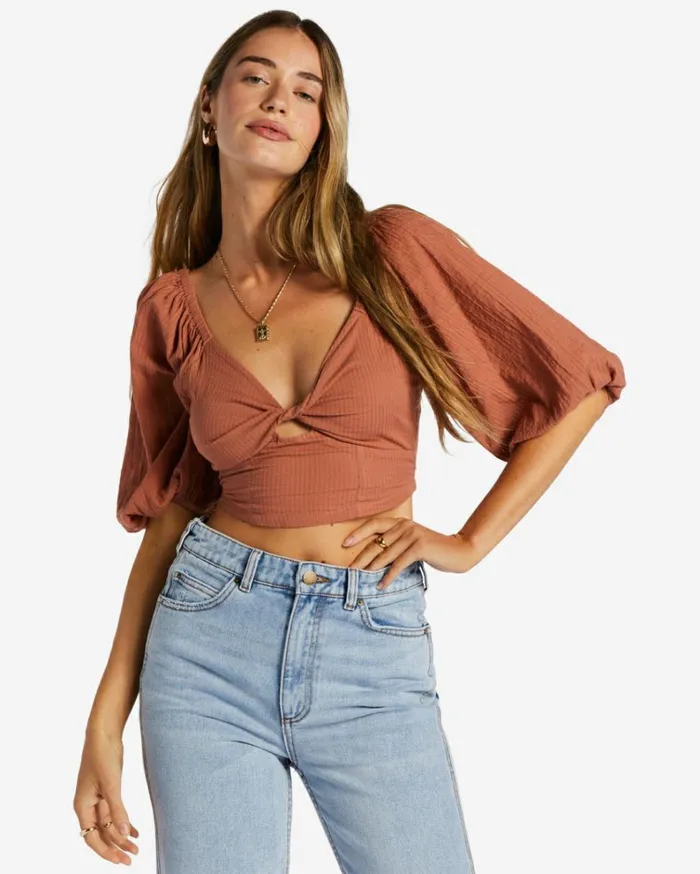 Del Sole Top PuffSleeve Crop Top Sweet Tea Women Billabong Tops