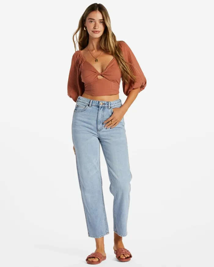 Del Sole Top PuffSleeve Crop Top Sweet Tea Women Billabong Tops