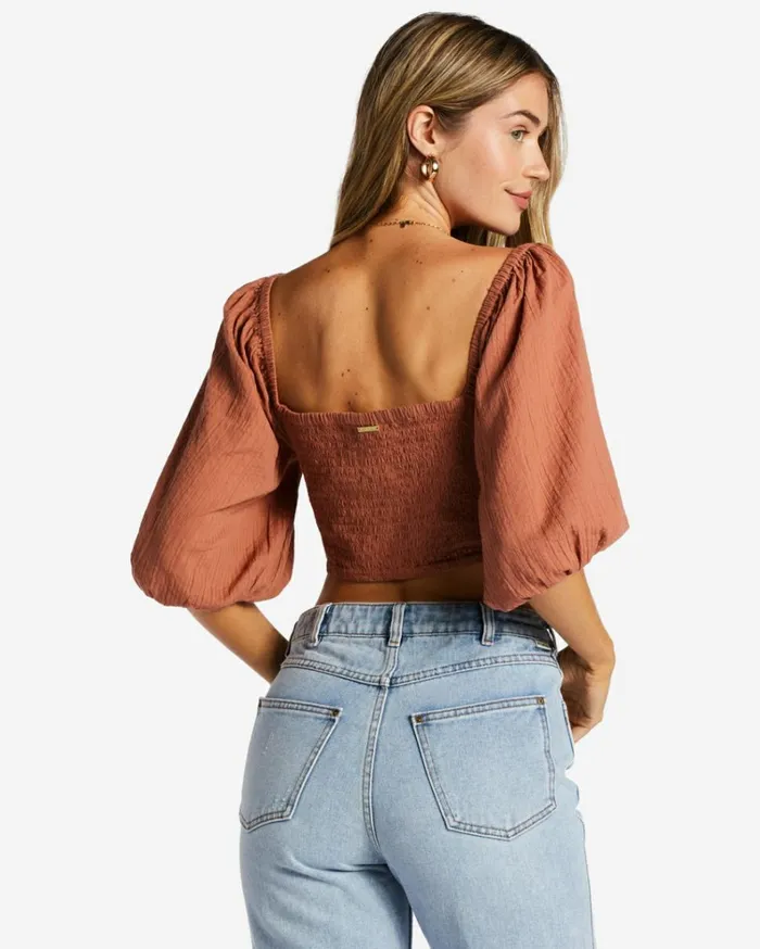 Del Sole Top PuffSleeve Crop Top Sweet Tea Women Billabong Tops