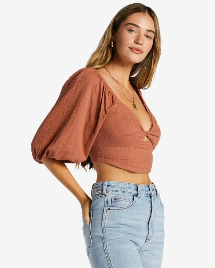 Del Sole Top PuffSleeve Crop Top Sweet Tea Women Billabong Tops