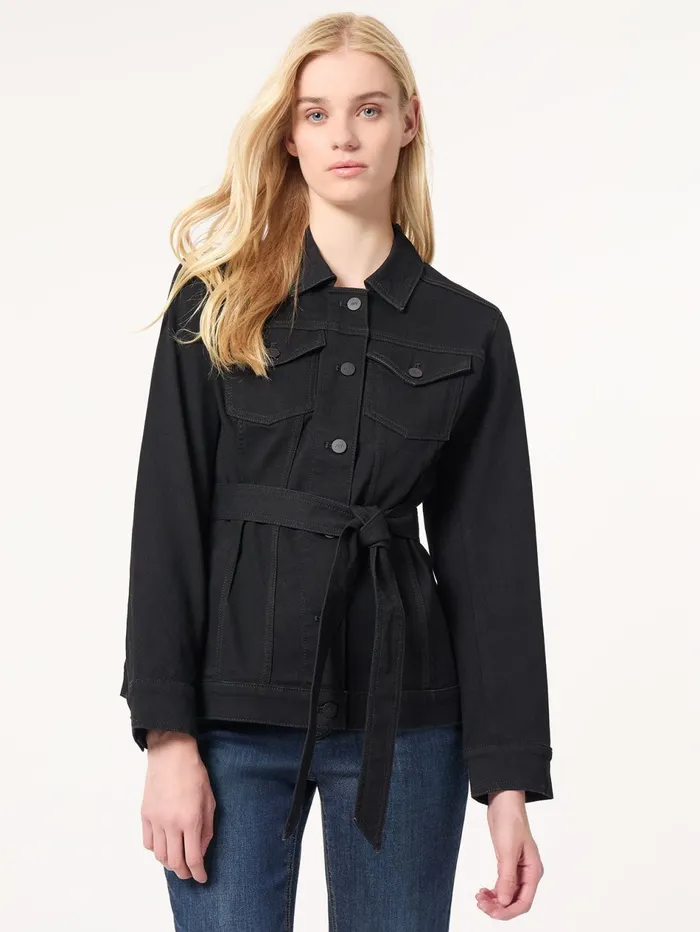 Denim Belted ButtonFront Jacket Onyx Wash Women Jones New York Blazers