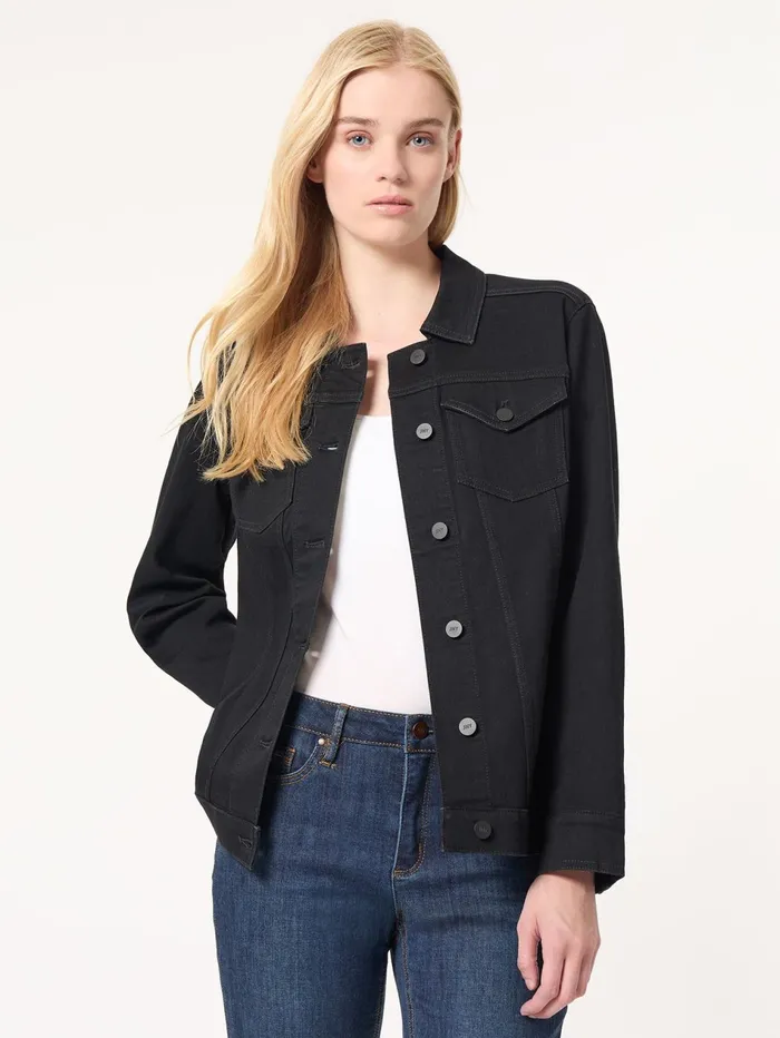 Denim Belted ButtonFront Jacket Onyx Wash Women Jones New York Blazers Denim Belted ButtonFront Jacket Onyx Wash Women Jones New York Blazers