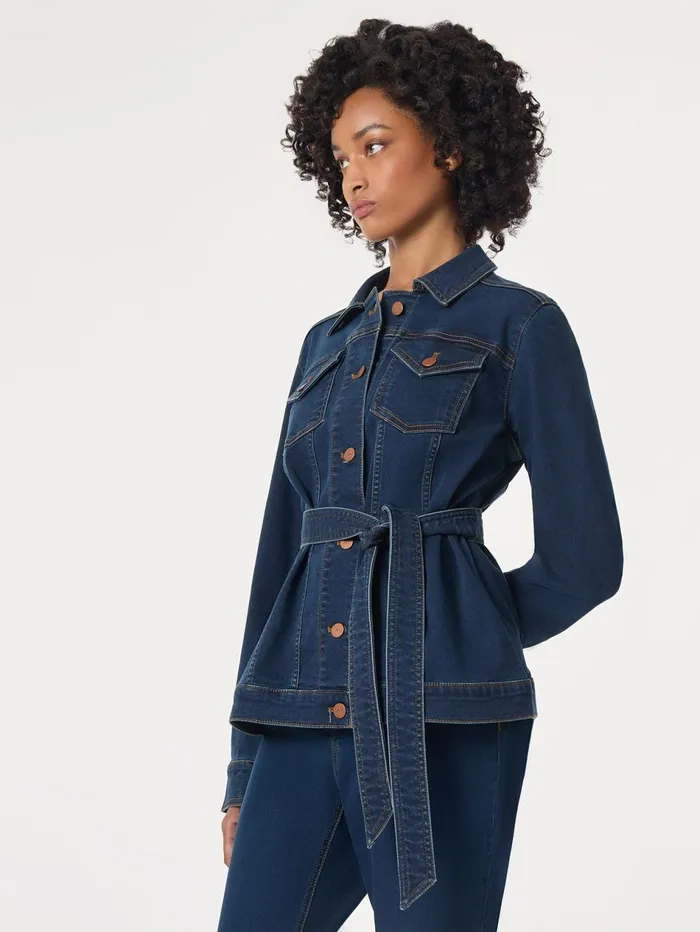 Denim Belted ButtonFront Jacket Women Jones New York Denim Jackets Denim Belted ButtonFront Jacket Women Jones New York Denim Jackets