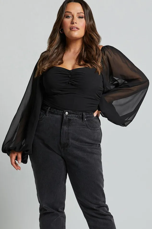 Dermot Bodysuit 8211 Balloon Sleeve Bodysuit In Black Women Showpo Curve Clothes