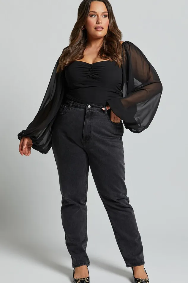 Dermot Bodysuit 8211 Balloon Sleeve Bodysuit In Black Women Showpo Curve Clothes
