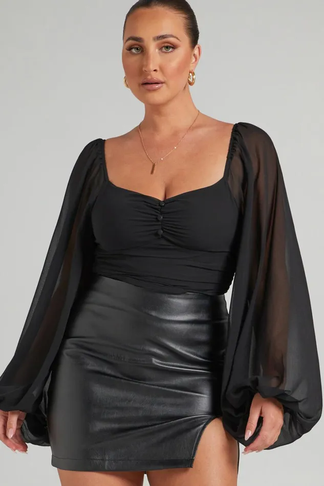 Dermot Bodysuit 8211 Balloon Sleeve Bodysuit In Black Women Showpo Curve Clothes