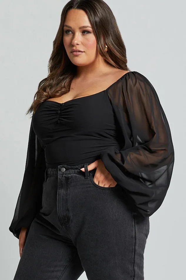 Dermot Bodysuit 8211 Balloon Sleeve Bodysuit In Black Women Showpo Curve Clothes