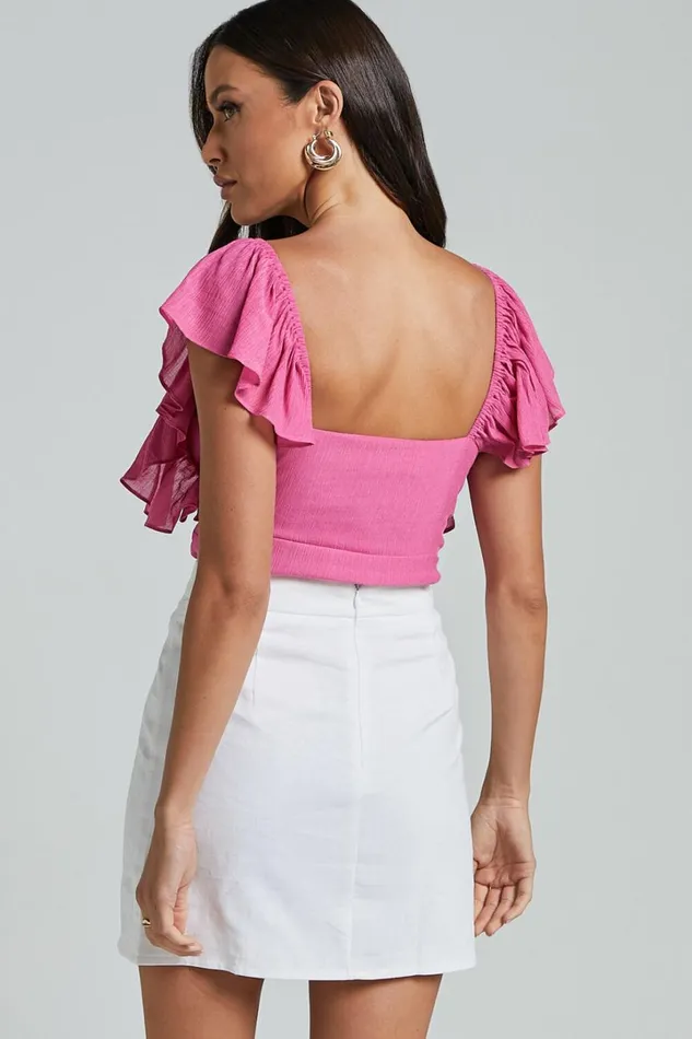 Devina Top 8211 V Neck Flutter Sleeve Top In Pink Women Showpo Tops