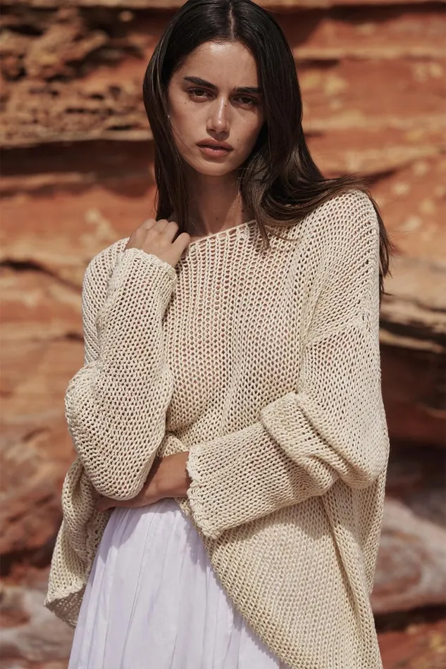 DISSH Long Sleeved LOU NATURAL MARLE OPEN WEAVE JUMPER 8211 Women