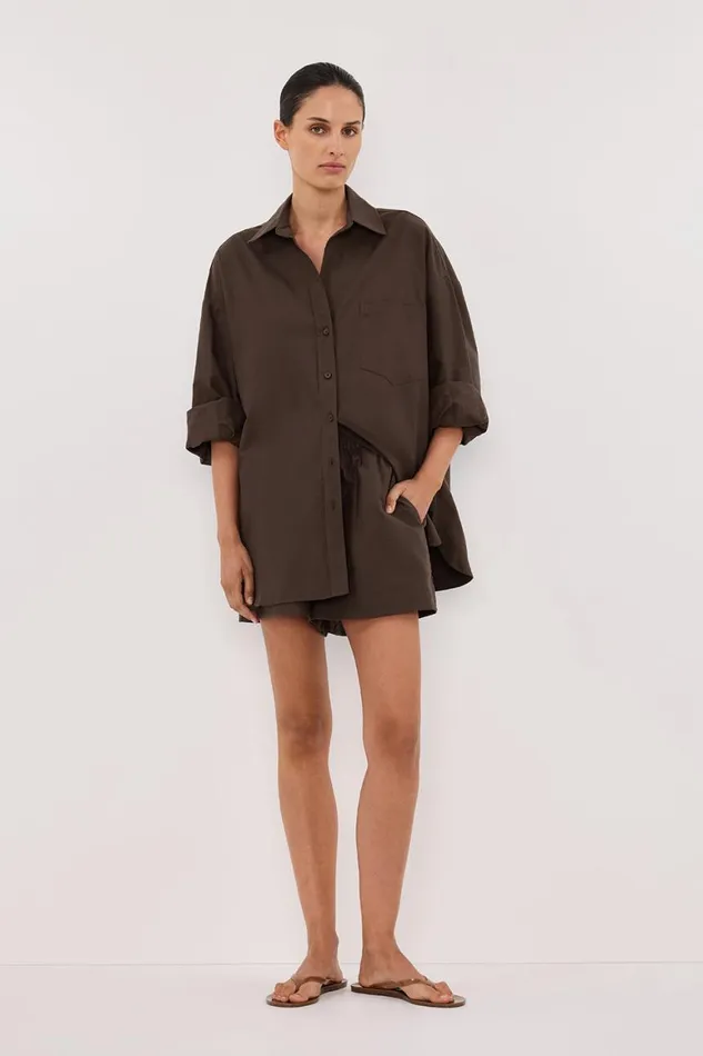 DISSH Long Sleeved RHEA BITTER CHOC COTTON SHIRT 8211 Women