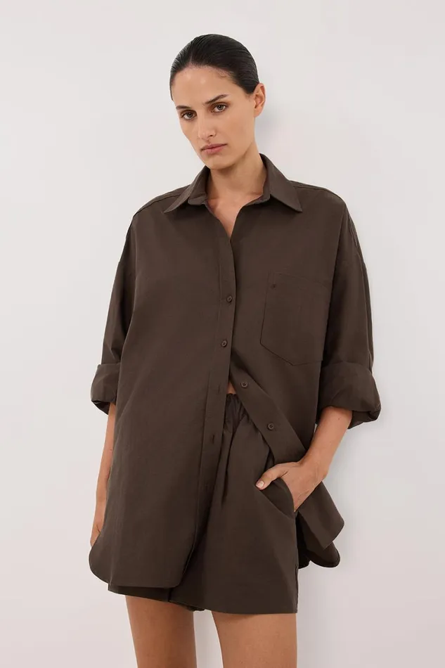 DISSH Long Sleeved RHEA BITTER CHOC COTTON SHIRT 8211 Women